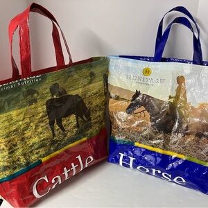 Totes/Bags from Animal Feed Sacs, Set of 2, Cattle/Horse, Handmade/Upcycled